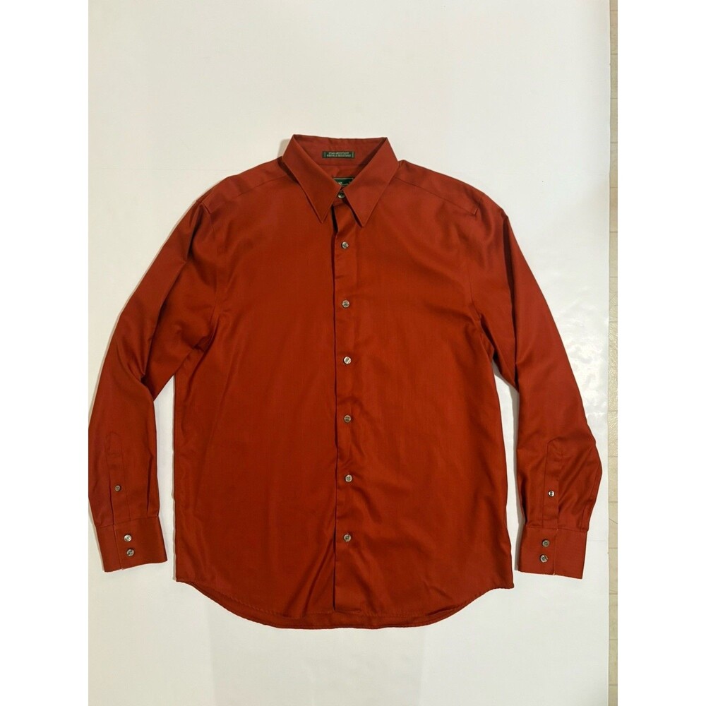 Eddie Bauer Shirt Mens M Orange Herringbone Button Up Stain & Wrinkle Resistant